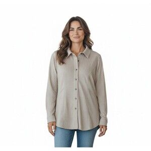 NEW Soft Surroundings Gale Button Front Shirt Tunic Women Large Peach Nougat Tan
